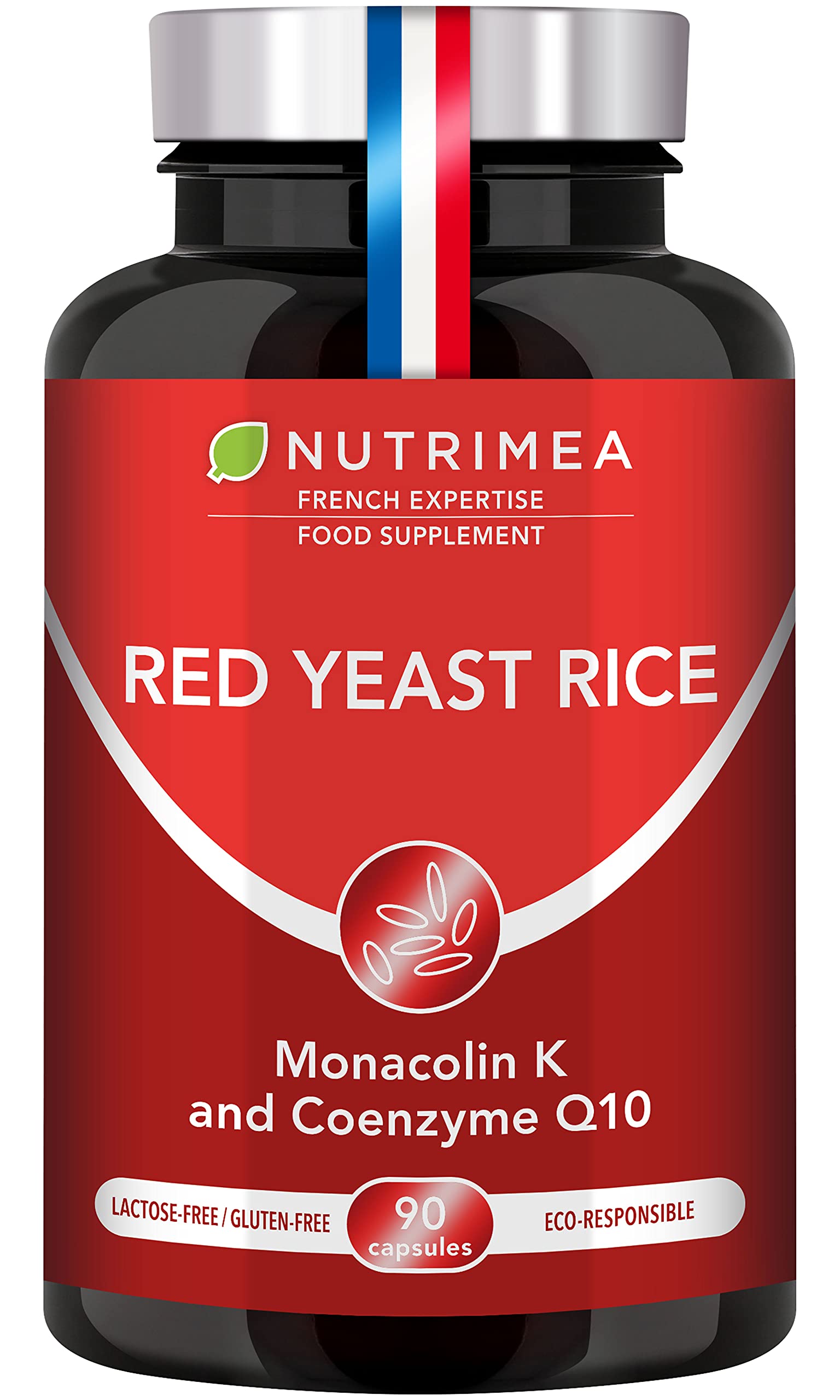 Red Yeast Rice - Enriched with Coenzyme Q10-90 Vegan Capsules - 3 Month Supply - Gluten Free - Plant-Based Supplement - Daily Nutrition - French Expertise - Nutrimea