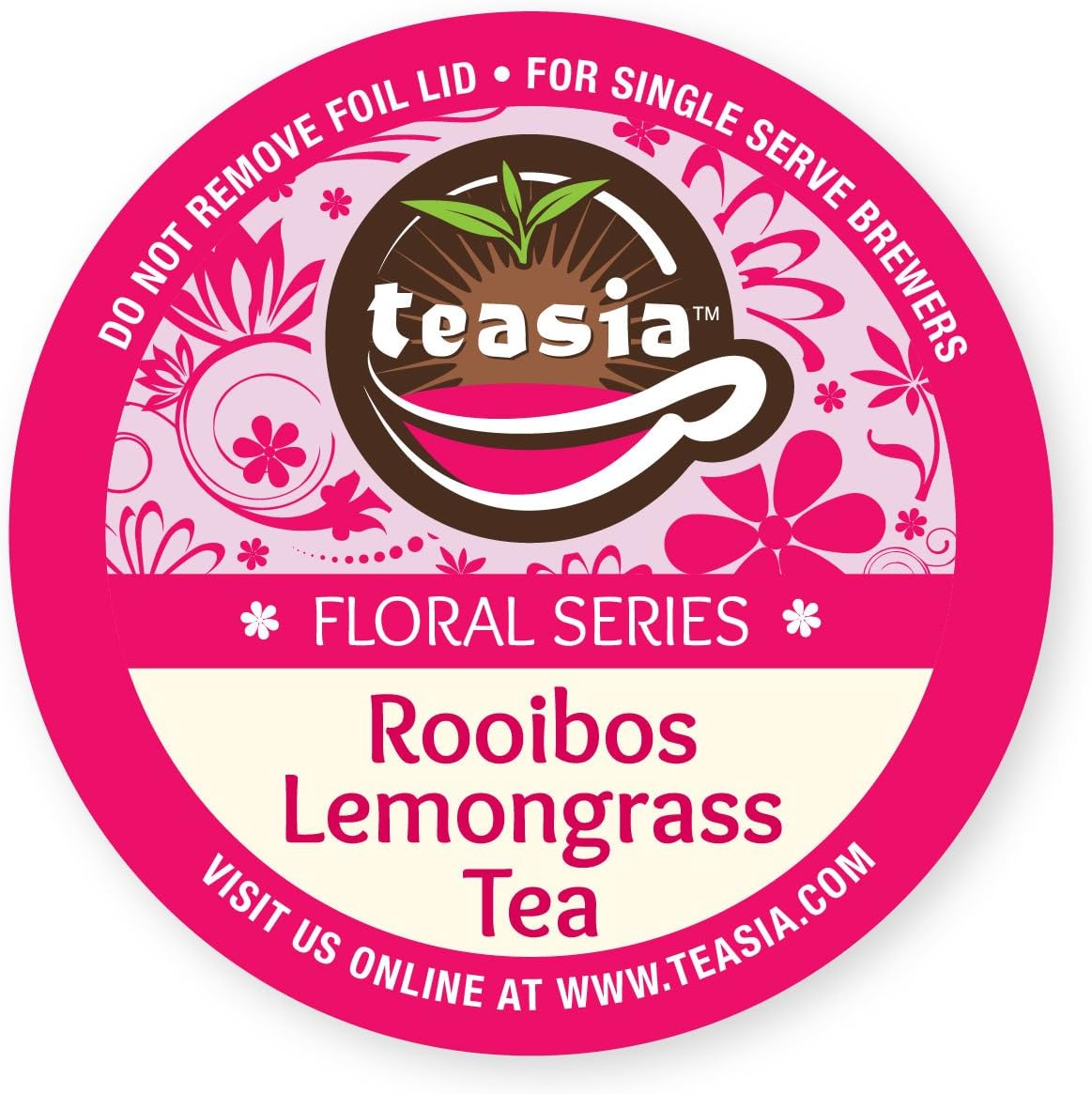 Teasia Brand Tea Pods, Rooibos Lemongrass Decaf (Caffeine-free), Herbal Tea GMO-free Capsules, Floral Series (36-count) Compatible with Keurig 2.0 Brewers