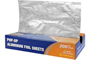 BronzeOx Pre-Cut Pop-Up Deli Aluminum Foil Sheets, 9x10.75 Inches, 200 Sheets – Disposable Wrapping for Storing, BBQ, and Restaurant Use – Ideal for Burritos, Hot Dogs, Sandwiches, and Food Storage