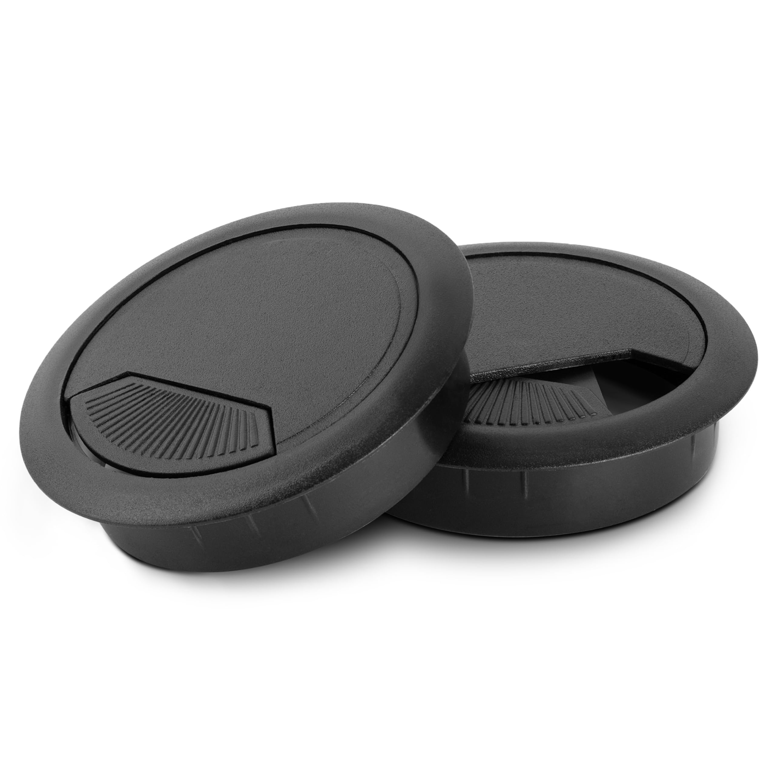 LouMaxx Cable Grommet Desk Black - Set of 2 Cable Pass 60 mm Diameter - Table Cable Grommets Made of Sturdy Plastic - Perfect Fit Cable Hole Cover with Sturdy Table Cable Guide