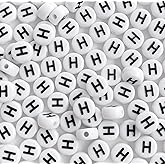 Ludthaw 100PCS Letter Beads,4X7mm Acrylic White Round Alphabet Beads Letter H Beads for Jewelry Making Bracelets Necklaces Making