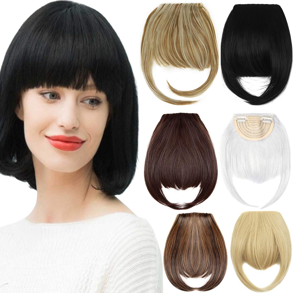 Clip in Bangs Hair Extensions 8" Thick Full Neat Bangs Fringe Hair Extension One Piece Clip on Front Bangs Hairpiece