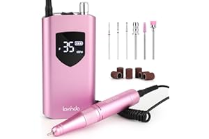 Lavinda Nail Drill 35000 RPM, Cordless Rechargeable Electric Nail File Machine, Professional Efile for Acrylic Nails, Gel Polish, Cuticle Removal, Home and Salon (Pink)