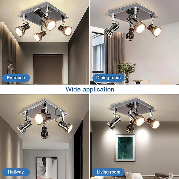 DEPULEY CEILING TRACK LIGHT FIXTURE: 4-LIGHT SQUARE LED TRACK LIGHTING KIT – FLUSH MOUNT CEILING SPOTLIGHTS FLEXIBLY ADJUSTABLE ACCENT LAMP FOR KITCHEN LIVING ROOM BEDROOM HALLWAY GU10 BULBS INCLUDED