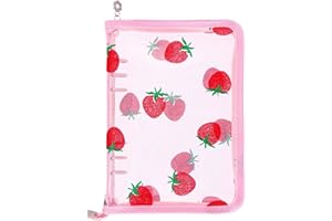 AxeWoodz Pink A5 Zipper Binder Clear Refillable Notebook Shell Cute Strawberry Lace Cover 6 Ring PVC Binder Cover for Photocard Planner Journal Photo Album