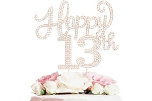 LASKYER Happy 13th Birthday Decorations,13th Birthday Gold Rhinestone Cake Topper - Cheers to Thirteen Years Old Bday Party Metal Sparkly Cake Centerpieces Sign.
