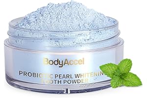 BodyAccel Teeth Whitening Powder Upgraded– Probiotic Pearl Whitening Tooth Powder, Fluoride-Free Toothpaste for Coffee & Tea Stain Removal, 360° Clean Teeth, Fresh Breath