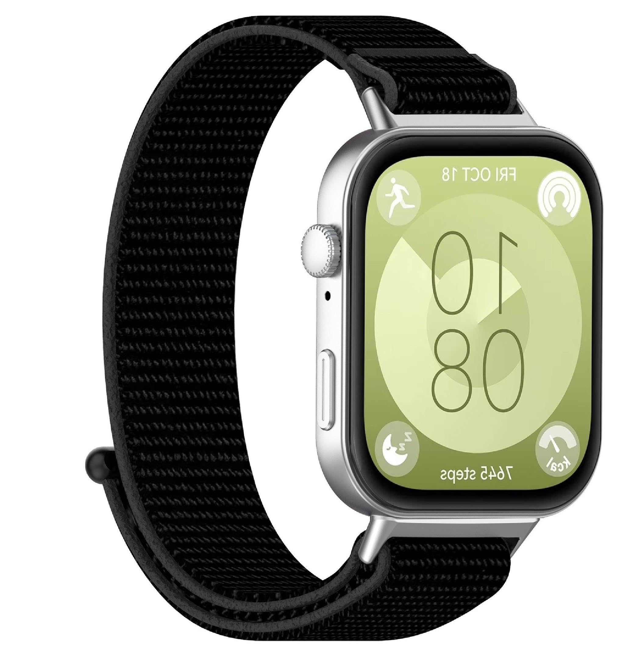 GIOPUEY Strap Compatible with Huawei Watch Fit 3, Flexible Nylon Braided Strap, Strap Replacement [Unisex] - Black