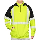 BOCOMAL FR Hoodies Hi-Vis 12oz Heavyweight Cotton Fleece 1/4 Zipper Mockneck Reflective Flame Resistant Sweatshirts