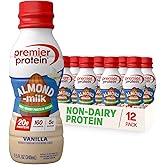 Premier Protein Non-Dairy Almondmilk Protein Shake, 20g, Vanilla, 12 Pack | Plant-Based Protein, 160 Calories, 5g Sugar, Supports Muscle Health, Gluten-Free, 11.5 oz