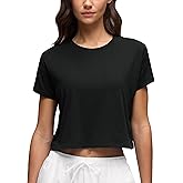 CRZ YOGA Pima Cotton Relaxed Crop T-Shirts for Women - Workout Athletic Gym Casual Short Sleeve Shirts Loose Crewneck Tops