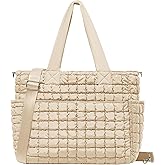 Yarnic Large Puffer Tote Bag for Women, Puffy Shoulder Handbag Quilted Tote Bag with 7 Pockets for Travel Work Gym