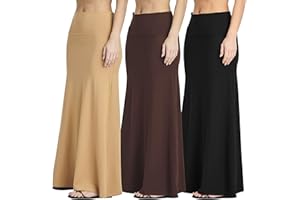 Real Essentials 3 Pack: Women's Ultra-Soft Flowy Maxi High Waisted Long Skirts (Available in Plus Size)