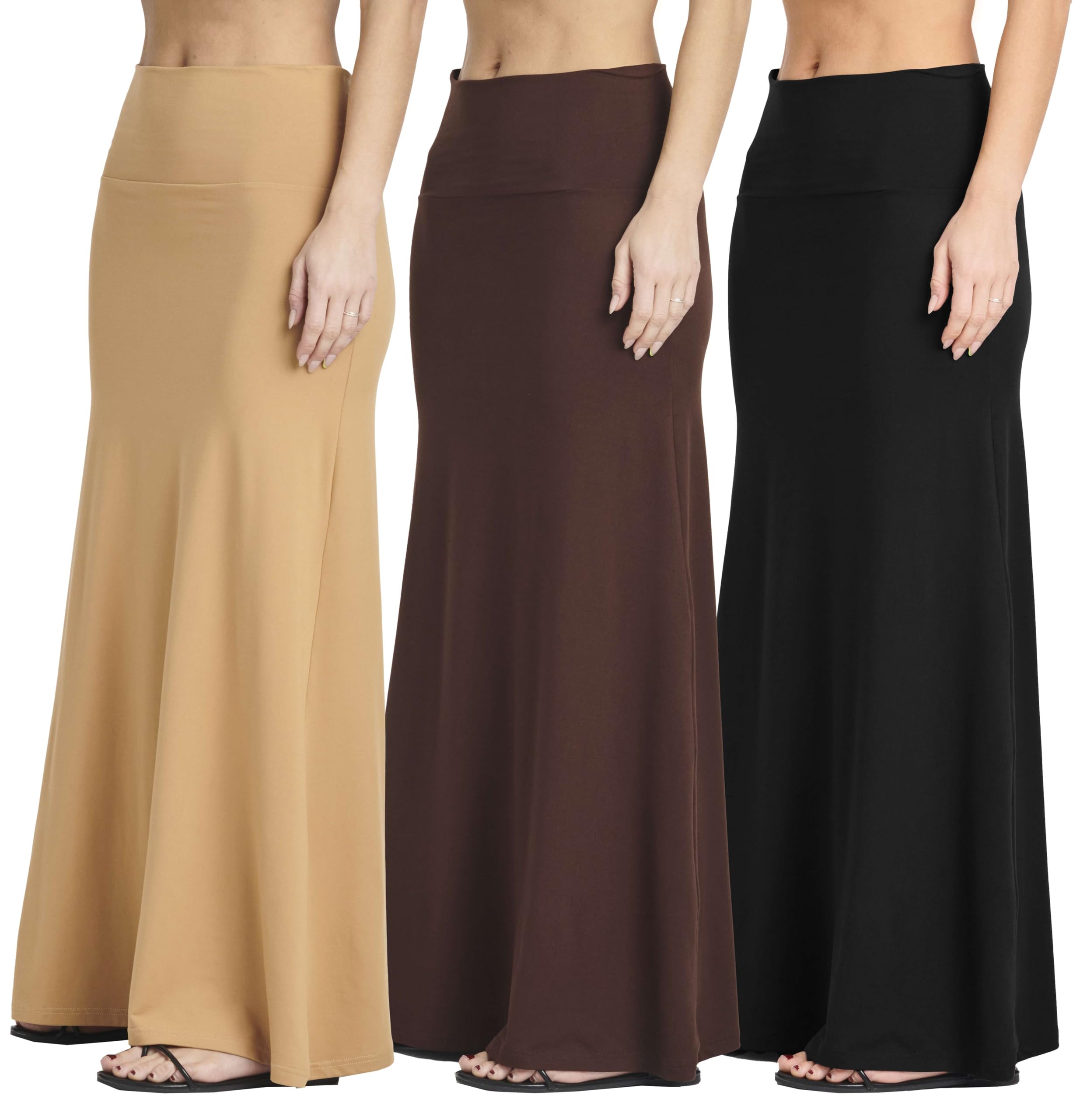 Photo 1 of *Minor Damaged*
Real Essentials 3 Pack: Women's Ultra-Soft Flowy Maxi High Waisted Long Skirts (Available in Plus Size)