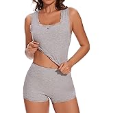 Eyanse Pajama Sets for Women 2 piece,Ribbed Knit Crop Top and Shorts Pj Set Lace Trim Lounge Set