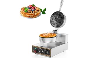 WICHEMI Commercial Waffle Maker 360 Flip Nonstick Rotating Waffle Iron Time Control Temperature Adjustable Stainless Steel Body 110V 1200W