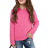 Haloumoning Girls Knit Sweaters Casual Long Sleeve Textured Pullover Tops Kids Loose Fit Comfy Fall Clothes 5-14 Years
