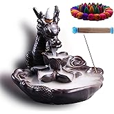 Dragon Incense Waterfall Burner Ceramic Backflow Incense Holder Set with Incense Cones and Incense Sticks, Dragon Ornament for Home Décor