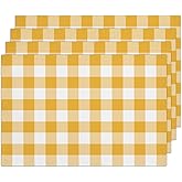 Yellow and White Check Plaid Placemats Set of 4, Washable Heat Resistant Placemats Kitchen Table Mats,12x18 Inch Place Mats for Home Restaurant Farmhouse, Indoor Outdoor Party Table Decoration -A01