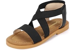 PANDANINJIA Girls Sandals Slip-on Elastic Ankle Cross Strappy Gladiator Dress Sandals Flats Summer Shoes Little Big Kids Sandals