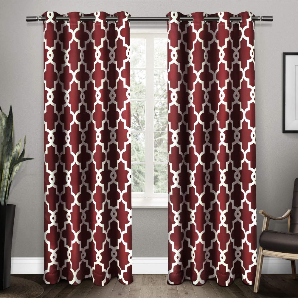 Exclusive Home Ironwork Sateen Woven Blackout Grommet Top Curtain Panel Pair, Burgundy, 52x96