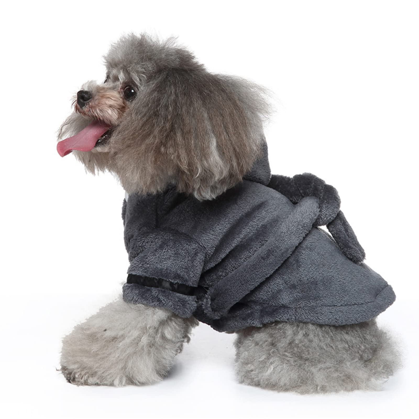 Puppy Drying Coat Hotel Bathrobe Sleeping Clothes with Sleeves for Small & Medium Pets Super Absorbent Bath Robe Towel Quick Dry Dog Cat Hooded Dressing Gown Pajamas Adjustable Nightgown Sleepwear
