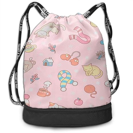 BAOQIN Funny Dance Gift Unisex Drawstring Fashion Beam Backpack Cat Scarf Snowman Print Backpack Travel Gym Tote Cosmetic Bag