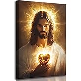 Sacred Heart of Jesus Canvas Wall Art Christ Jesus Divine Mercy Portrait Religiou Painting Picture Wall Decor Poster Print Artwork for Living Room Bedroom Church Prayer Room Home Decoration