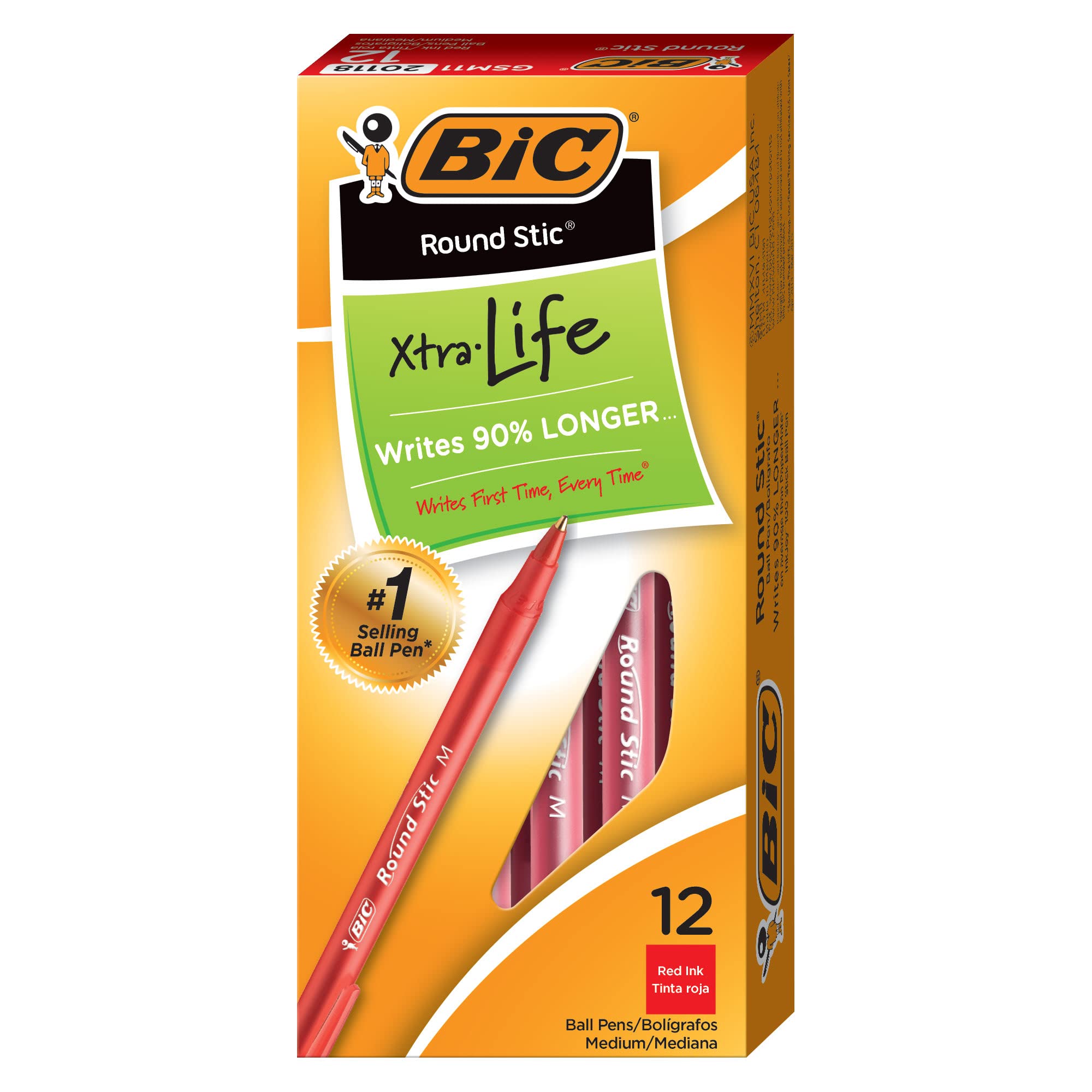 Photo 1 of BIC Round Stic Xtra Life Red Ballpoint Pens, Medium Point (1.0mm), 12-Count Pack of Bulk Pens, Flexible Round Barrel for Writing Comfort, No. 1 Selling Ballpoint Pens