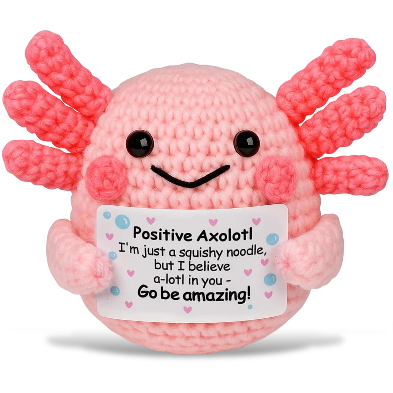 Positive Crochet Animals Axolotl, Handmade Crochet Emotional Support Plush, Cute Axolotl Squishmallow for Stress Relief, Positive Affirmation Gifts for Kids Women Lover Friends