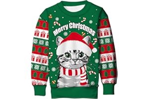 Idgreatim Boys Girls Ugly Christmas Sweater Funny 3D Long Sleeve Xmas Sweatshirt with Fleece Size 4-16