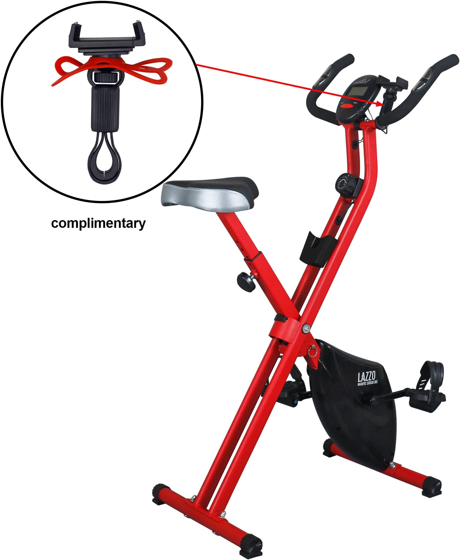 LAZZO Indoor Folding Magnetic Slim Exercise Bike | Bundle Includes Larger Soft seat，Cell Phone Holder，Remote Control Placement Holder,8-Levels Adjustable Resistance,Perfect for Home Use| Bear 250 lbs