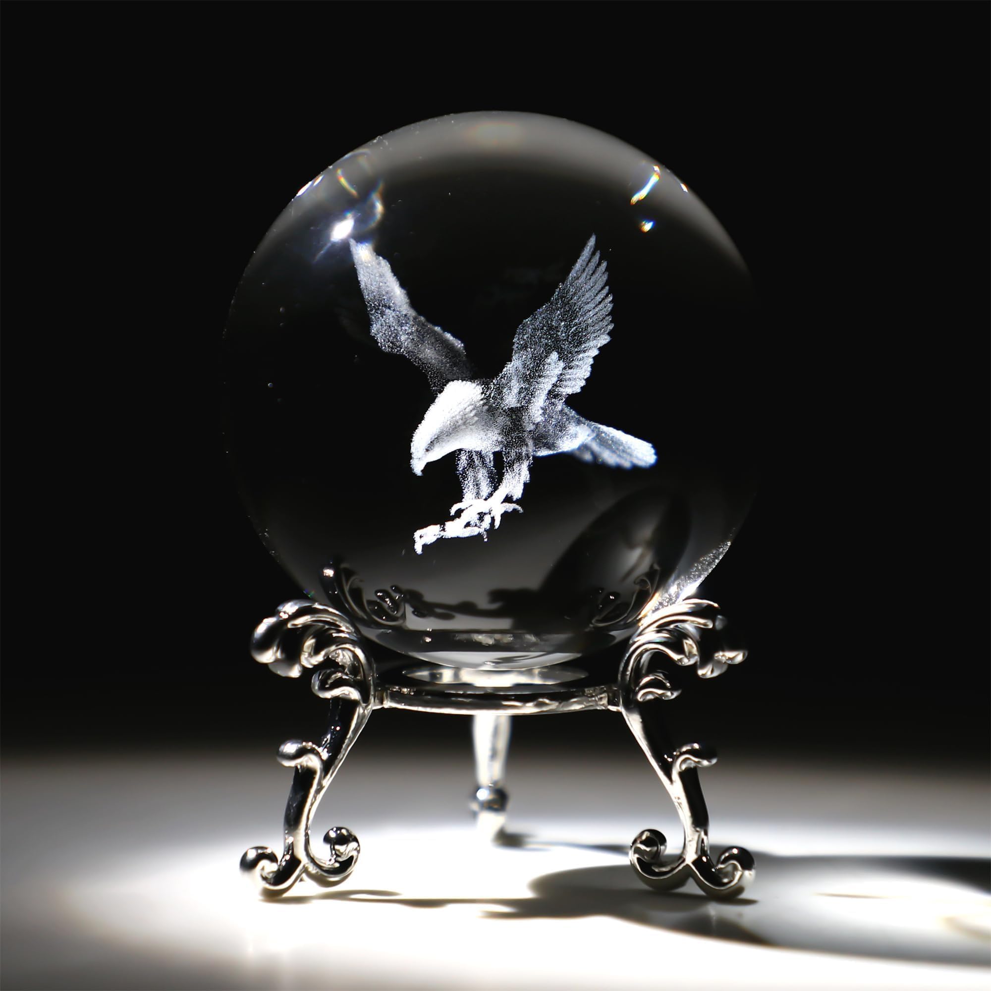 HDCRYSTALGIFTS 60mm 3D Eagle Crystal Ball Figurine Gift for Women Men Glass Laser Engraved Animal Eagle Crystal Ball with Stand Paperweights Glass Ball Ornaments Decorations Gift for Lovers