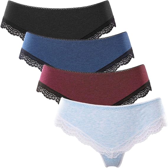 beautyin Cotton Bikini Underwear Women Lace Trim Thong Panty Assorted 4