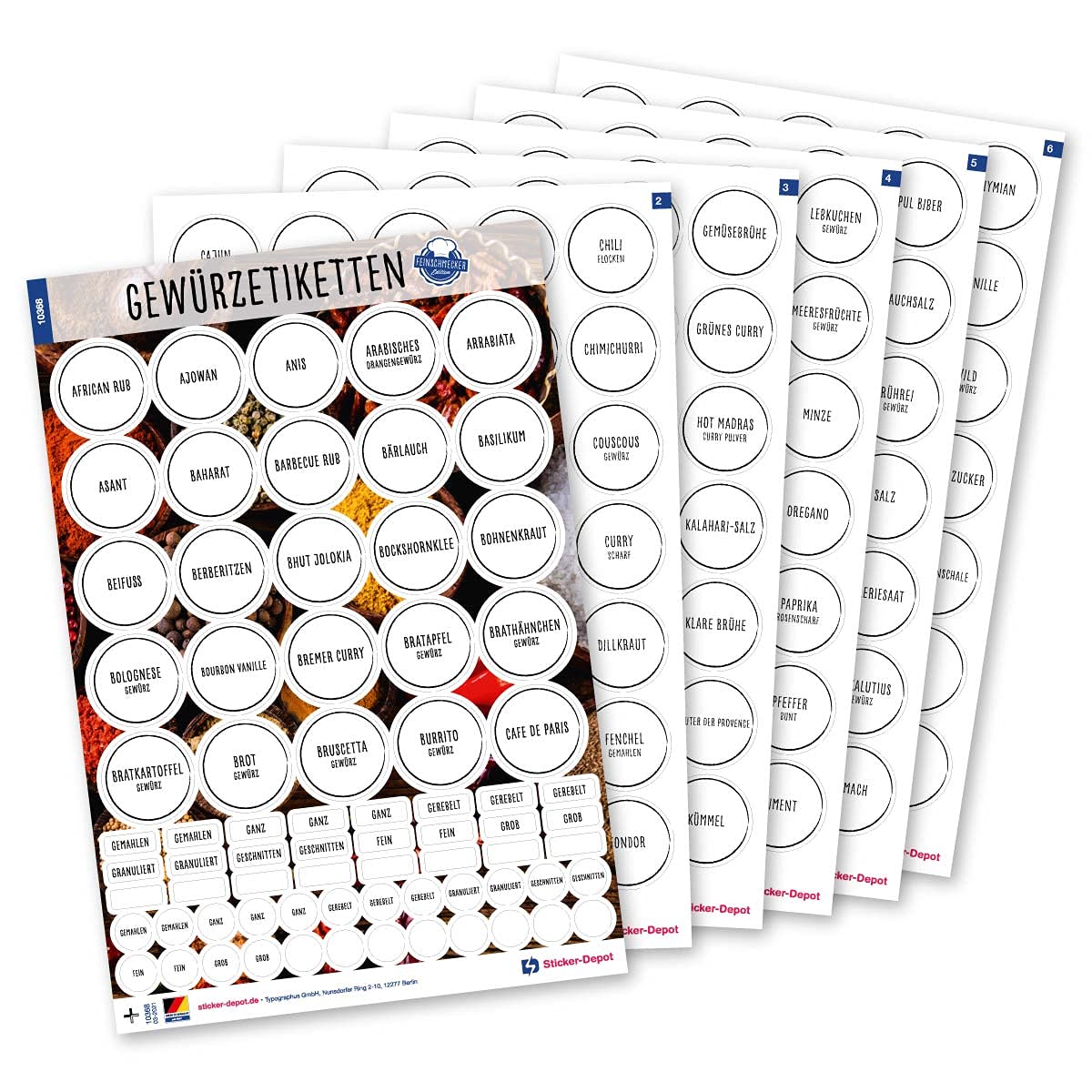 130 Spice Labels Stickers - Round - Black Transparent - Self-Adhesive Spice Labels - Waterproof - Spice Stickers - 38 mm - for Spice Jars, Cans and Shelves