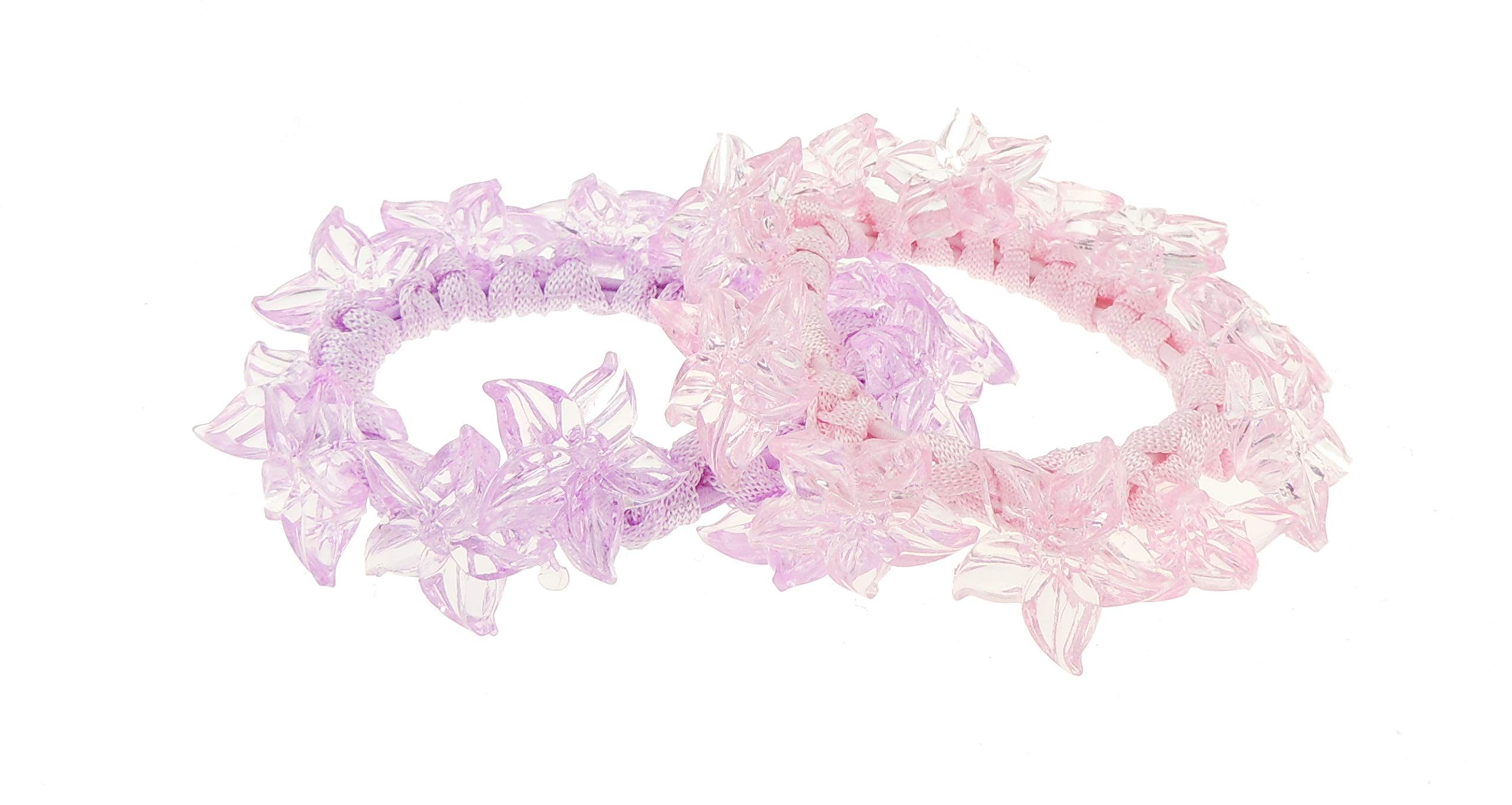 Pastel Sleep Christmas Birthday Wedding Bridesmaid Party Ponio Tie Elastic Accessories Bobbles Ponytail Holder Band Hair Scrunchie Princess Ballet Beaded Flower School SET of 2 (Pink Lilac Stars)