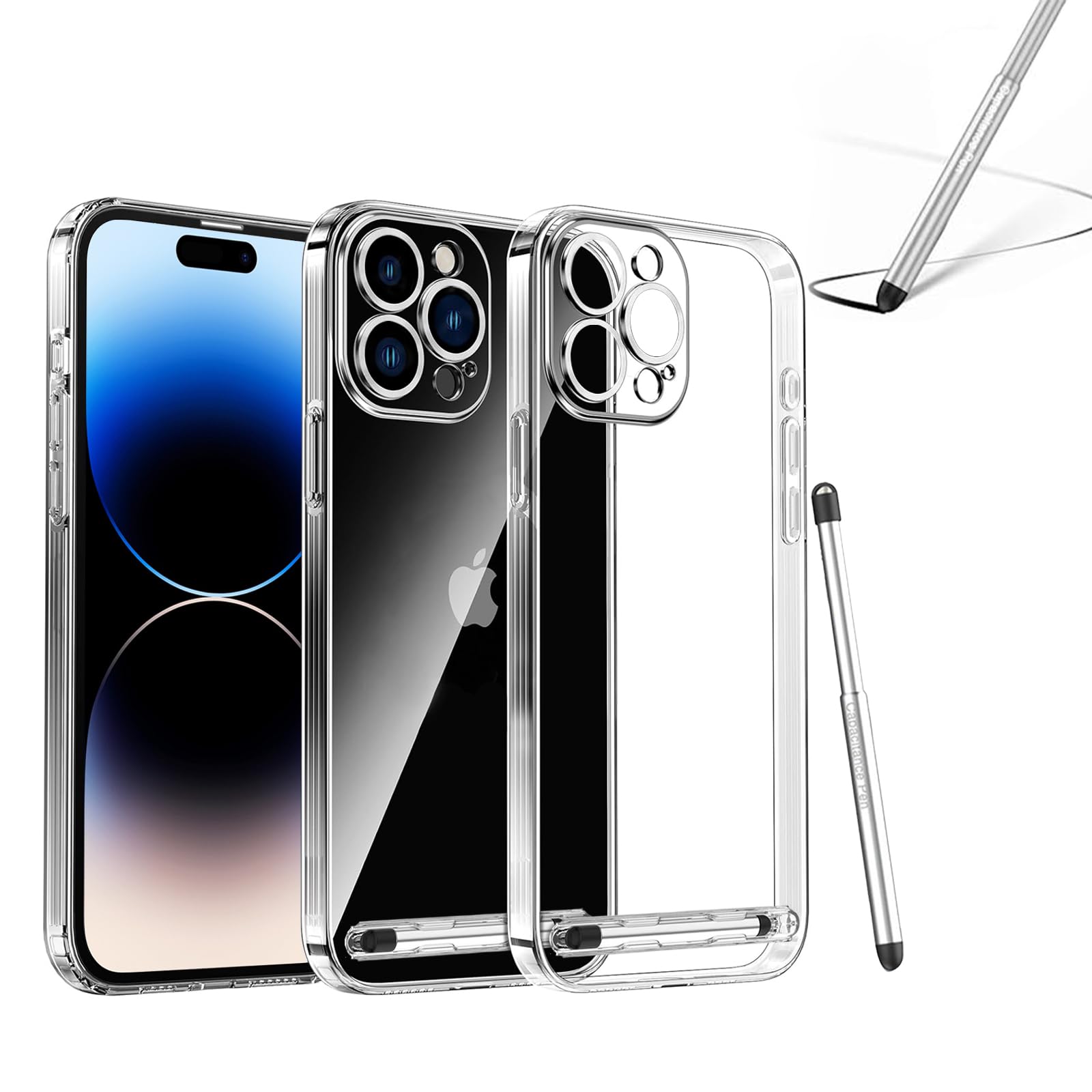 Photo 1 of LIULANZ for iPhone 15 Pro Clear Case with Pen and Camera Lens Protector,Slim Shockproof Not Yellowing Phone Protection Cover for iPhone 15 Pro