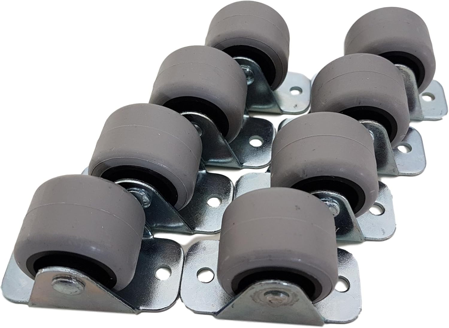 (Pack of 8) 30 mm Rubber Wheel Plastic Swivel Twin Castors Metal with