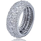 TOPGRILLZ 10MM Rings For Men 14K Silver-Plated 5A+ Cubic Zirconia Iced Out Anniversary Bling Black Band Pinky Mens Rings Fashion