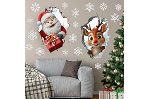 IMISHM 8 Sheet Large Christmas Wall Stickers Santa Reindeer Wall Decorations Christmas Door Stickers for Xmas Window Wall Refrigerator Decorations
