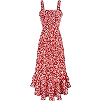 kinstell Women's Summer Boho Spaghetti Strap Square Neck Ruffle Casual Flowy  Long Dress Beach Swing Party Maxi Dress at Amazon Women's Clothing store