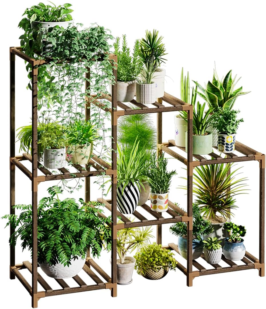 Plant Stands for Indoor Plants, Wood Outdoor Tiered Plant Shelf for Multiple Plants, 3 Tire 7 Potted Ladder Plant Holder Table Plant Pot Stand for Window Garden Balcony Patio Corner Living Room: Garden & Outdoor