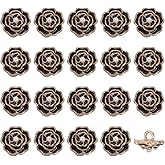 FINGERINSPIRE 20PCS 0.55inch/14mm Metal Rose Flower Buttons with 2.5mm Hole Zinc Alloy Black Rose Floral Shape Buttons Decorative Retro Style Pearl Embellishment for DIY Clothes Bags Hats Decoration