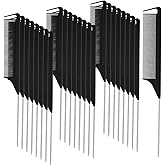 Patelai 30 Pcs Rat Tail Combs Bulk Steel Pin Rat Tail Carbon Fiber Heat Resistant Teasing Combs Fine Tooth Pintail Braiding H