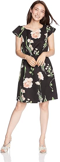 Amazon Co Jp アストリア オディール Astoria Odier グログラン花柄ワンピース M ブラック 服 ファッション小物