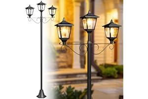Greluna 72" Solar Lamp Post Lights, Waterproof Antique LED Filament Solar Outdoor Lamp,Triple-Head Solar Garden Light for Lawn, Pathway, Driveway, Front/Back Door, Warm White,Planter Not Included
