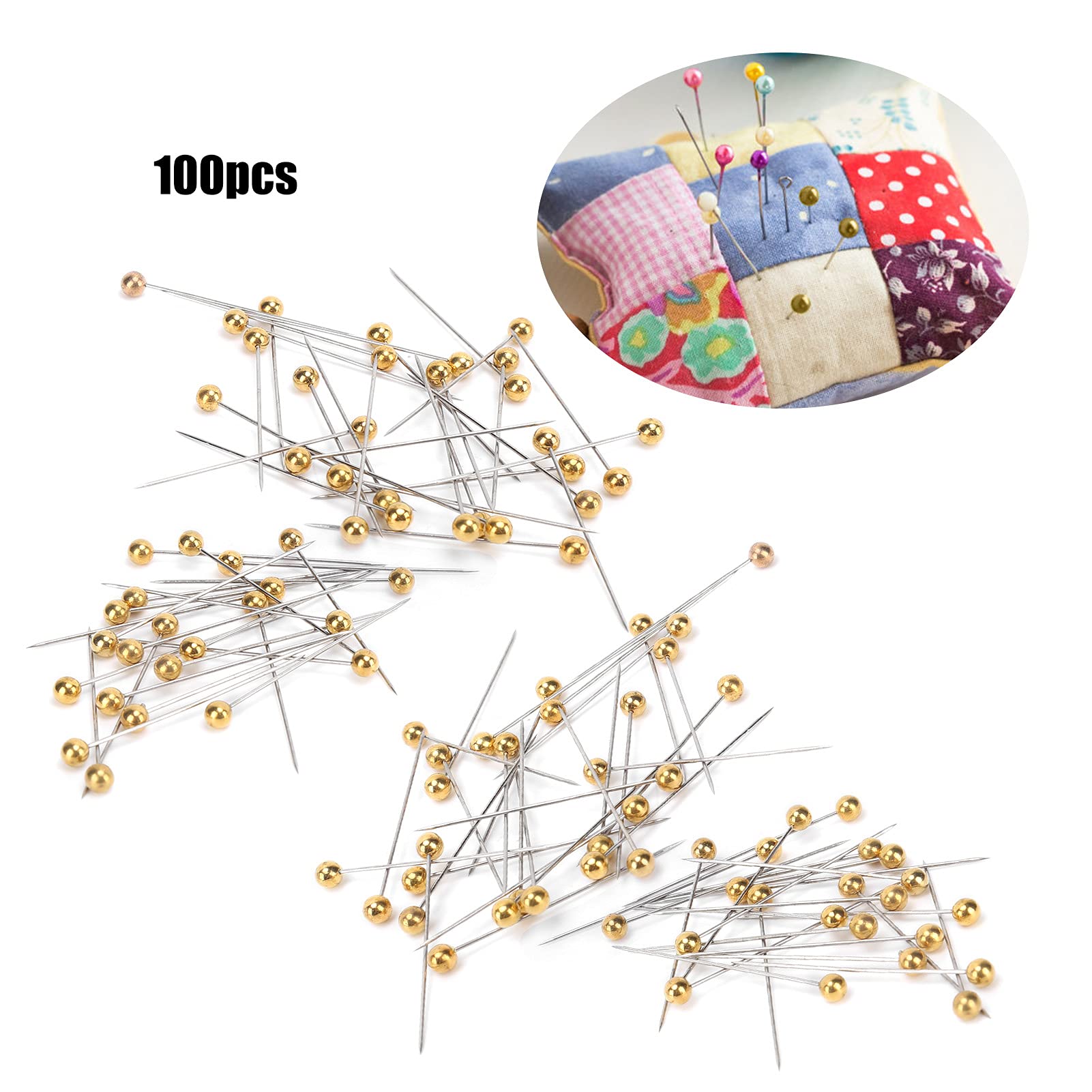 Sewing Pins, 100pcs Straight Pins Golden Pearlized Ball Head Pins Straight Pin for Fabric Straight Quilting Pin with Plastic Box for Sewing Craft Dressmaker Jewelry Decoration