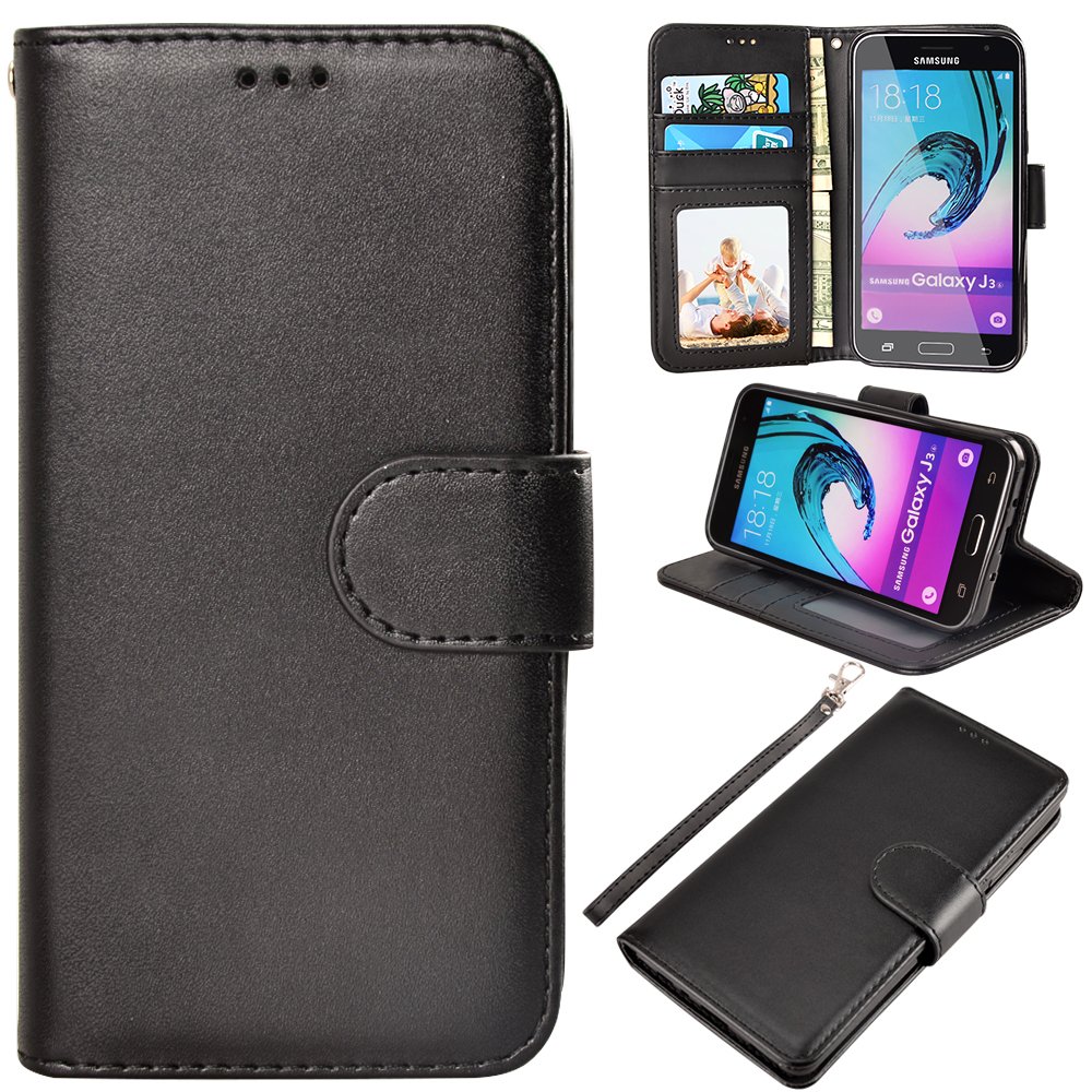 J3 2016 Case, MagicSky Galaxy J3 Wallet Case Folio Flip Premium PU Leather Case Cover with Card Holder Slot Pockets, Wrist Strap, Magnetic Closure For Samsung Galaxy J3 (2016) SM-J320 5.0\