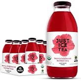 Just Ice Tea Organic Iced Tea, 16 Fl Oz Glass Bottles (Berry Hibiscus Herbal Tea, Pack of 12)