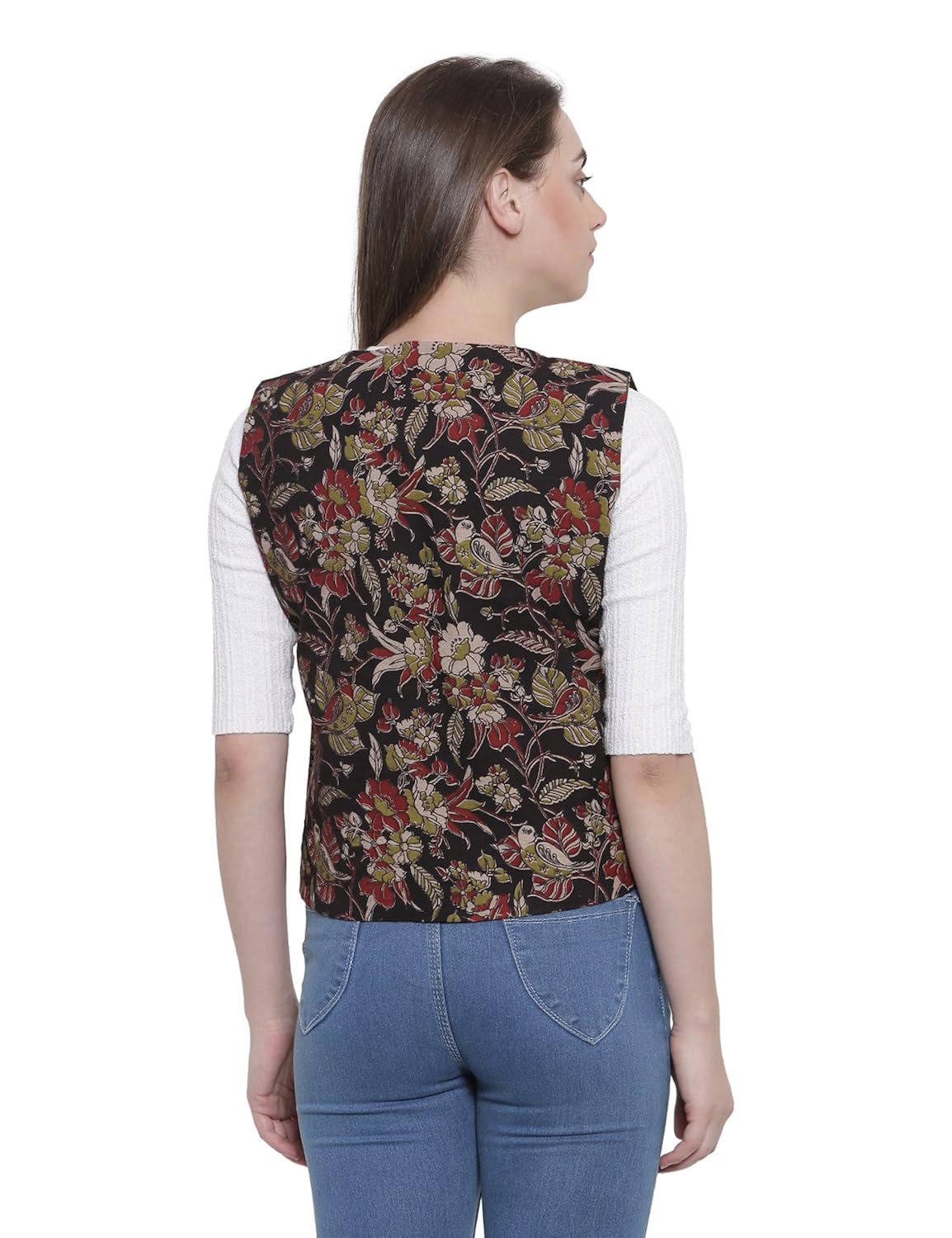 soochirang women's kalamkari hand block sleeveless pure cotton short waist coat